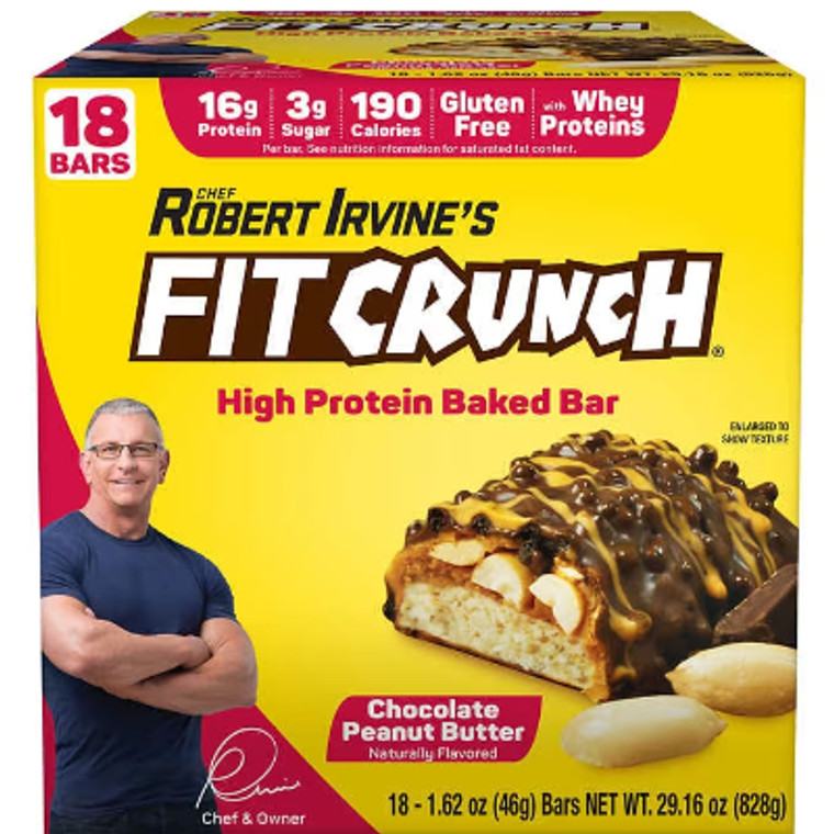 Fit Crunch Whey Protein Bar, Chocolate Peanut Butter, 1.62 oz, 18 ct