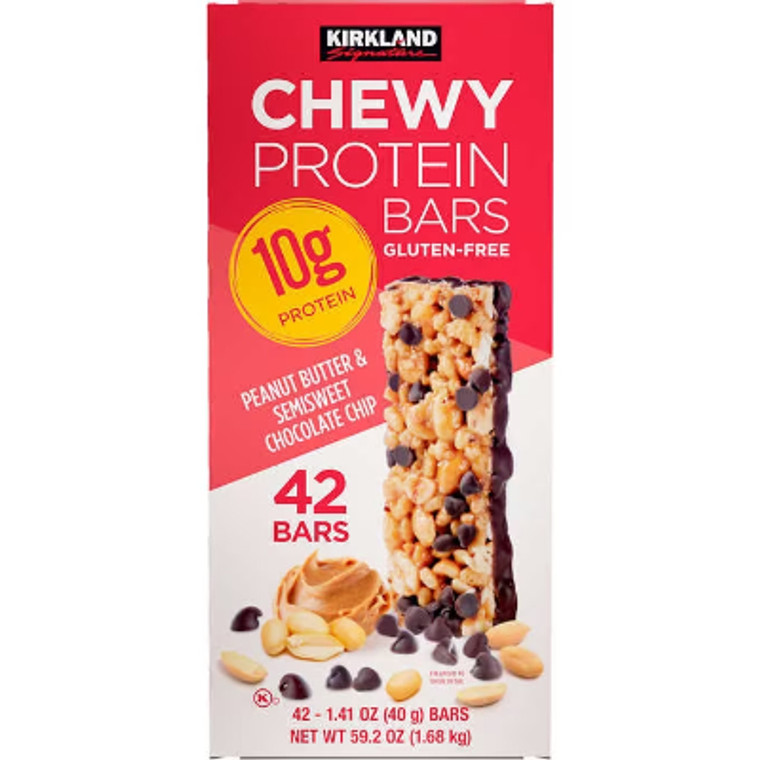 Kirkland Signature Chewy Protein Bar, Peanut Butter & Semisweet Chocolate Chip, 1.41 oz, 42 ct