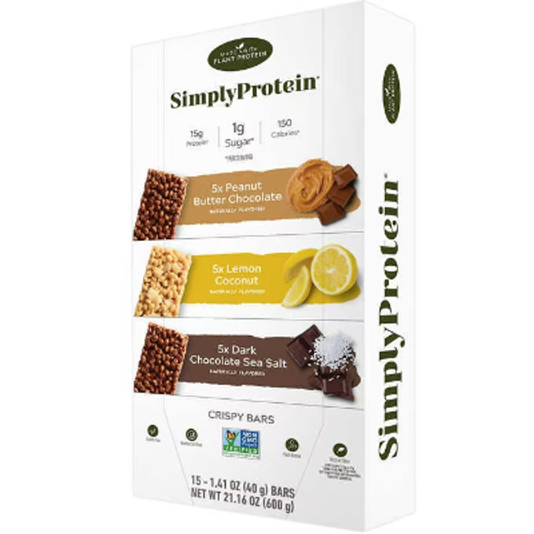 SimplyProtein Crispy Bars, Variety Pack, 1.41 oz, 15 ct