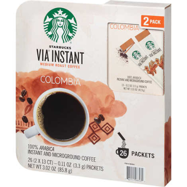 Starbucks VIA Colombia Instant Coffee, Medium Roast, 0.11 oz, 26 ct