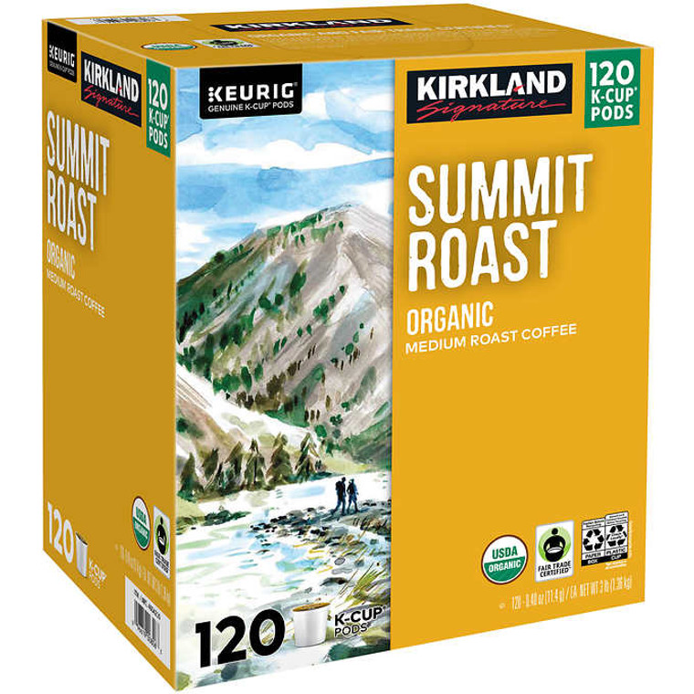 Kirkland Signature Organic Summit Roast Coffee, Medium, Keurig K-Cup Pods, 120 ct