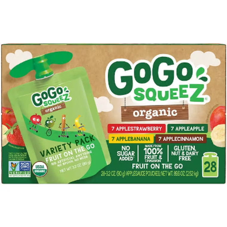 GoGo Squeez Organic Applesauce Pouches, Variety Pack, 3.2 oz, 28 ct