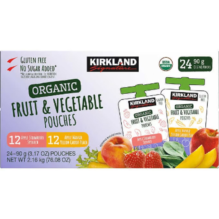 Kirkland Signature Organic Fruit and Vegetable Pouches, Variety Pack, 3.17 oz, 24 ct