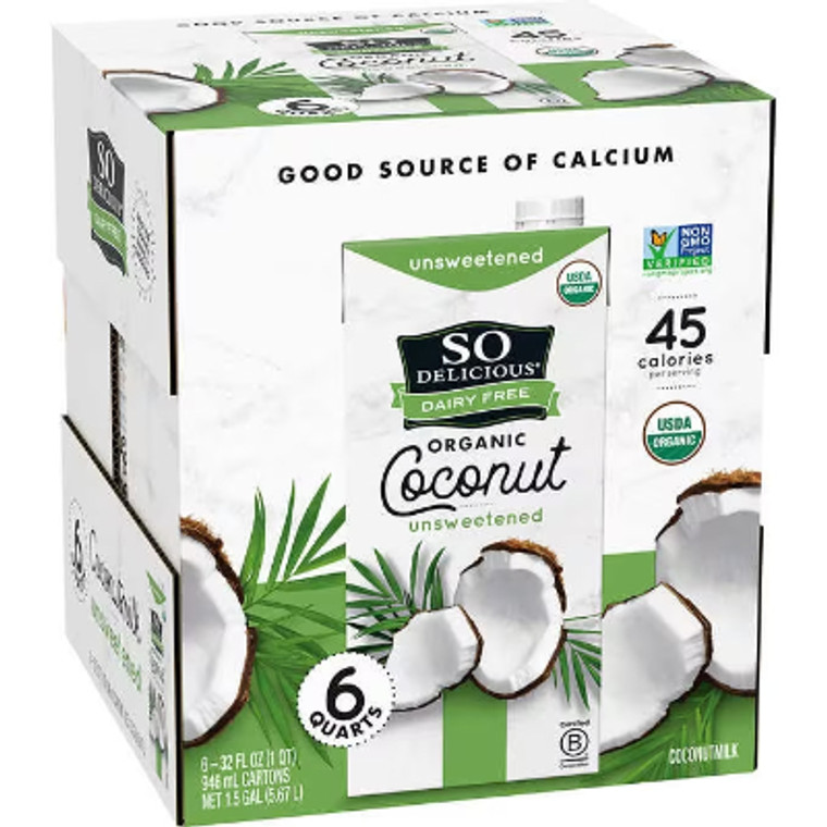 So Delicious Dairy Free Organic Coconutmilk, Unsweetened, 32 fl oz, 6 ct