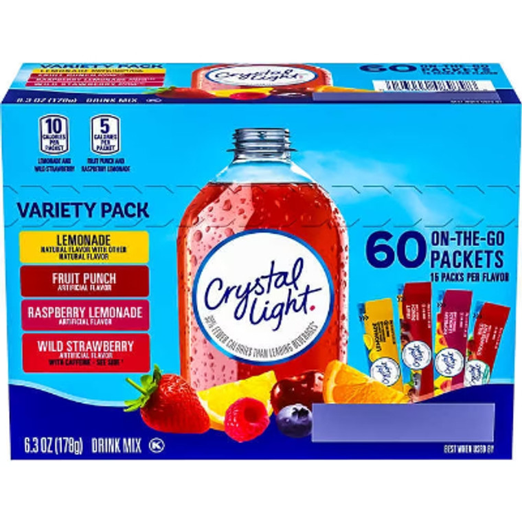 Crystal Light Drink Mix On-The-Go Packets, Variety Pack, 60 ct