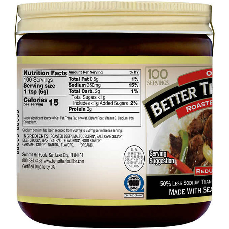 Better Than Bouillon Organic Roasted Beef Base, Reduced Sodium, 21 oz