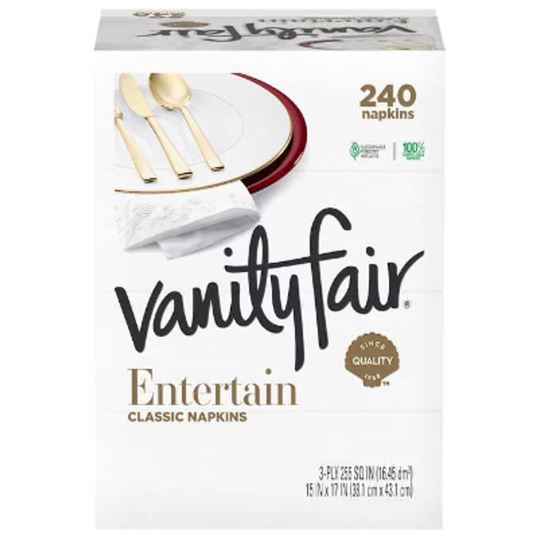 Vanity Fair 3-Ply Entertain Classic Napkins, White, 240 ct