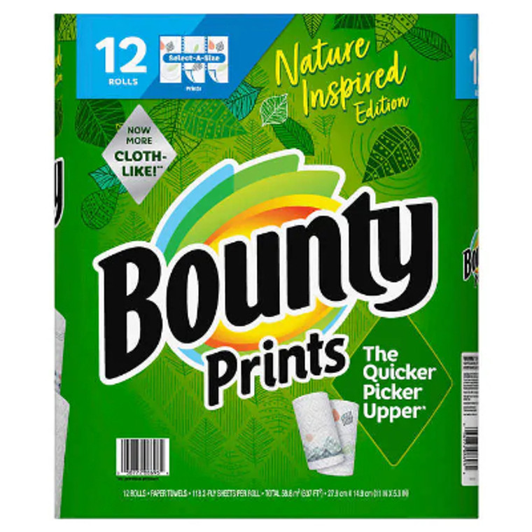 Bounty Prints Paper Towels, 2-Ply, 118 Sheets, 12-count