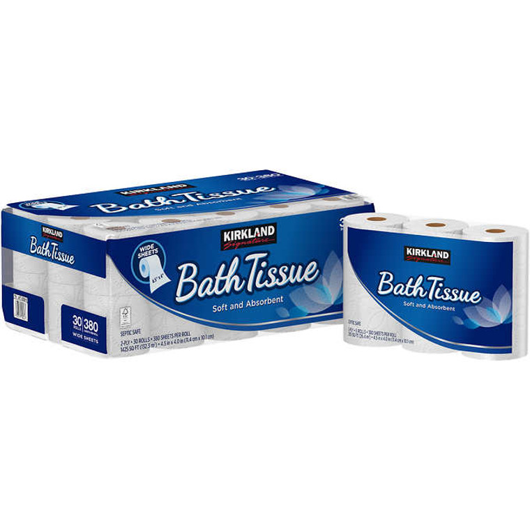 Kirkland Signature Bath Tissue, 2-Ply, 4.5" x 4", 380 Sheets, 30 ct