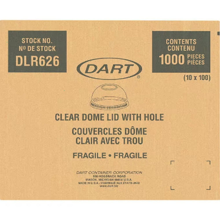 Dart Clear Dome Lid with Hole, 16-24 oz, 1000 ct