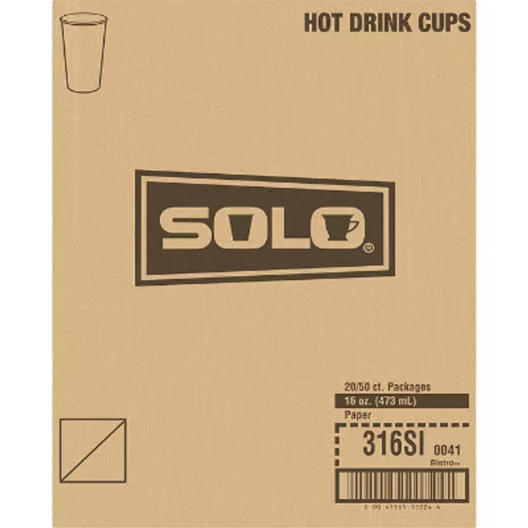 Solo Paper Hot Cup, Bistro, 16 oz, 1000 ct