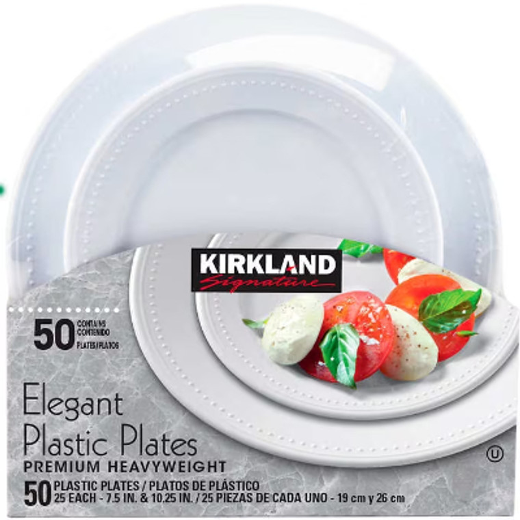 Kirkland Signature Elegant Plastic Plate, White, 50 ct