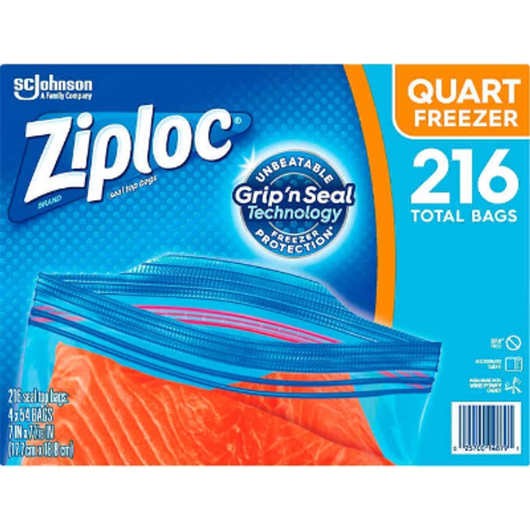 Ziploc Seal Top Freezer Bags, Quart, 216 ct