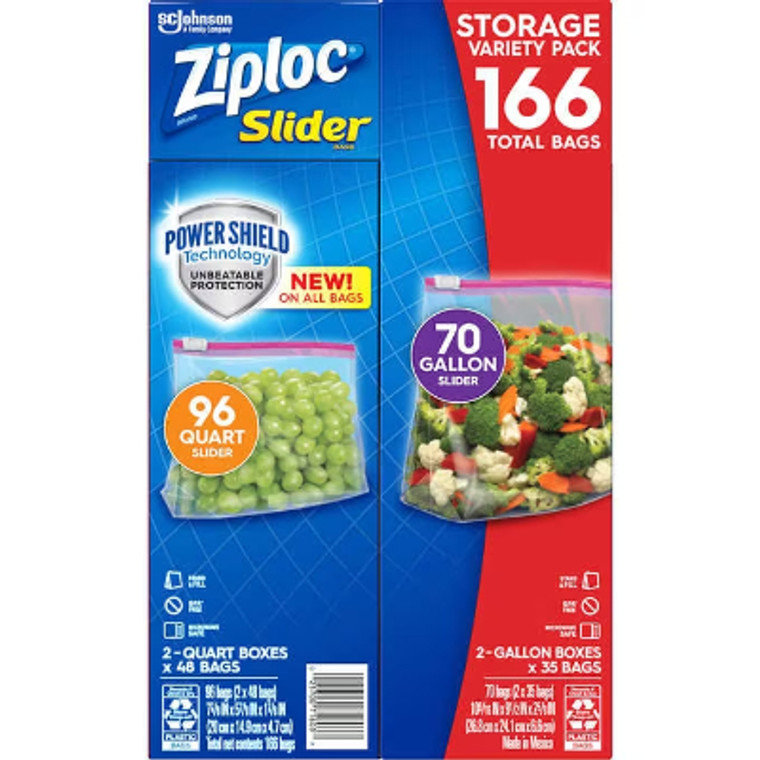 Ziploc Slider Storage Bags, Variety Pack, 166 ct