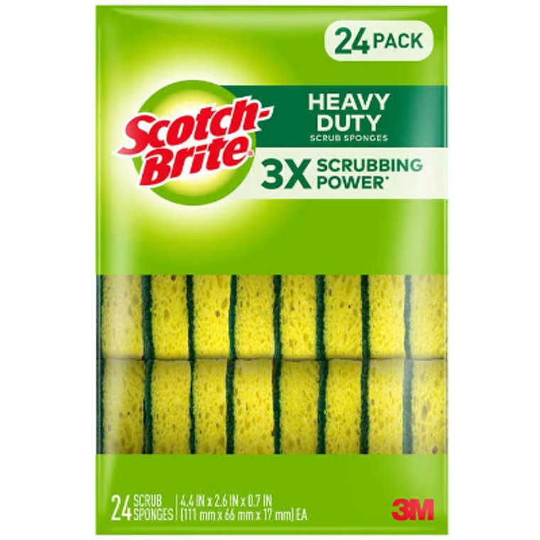 Scotch-Brite Scrub Sponges, Heavy Duty, Yellow, 24 ct