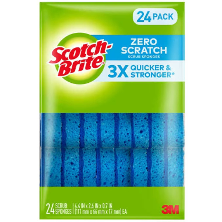 Scotch-Brite Scrub Sponges, Zero Scratch, Blue, 24 ct