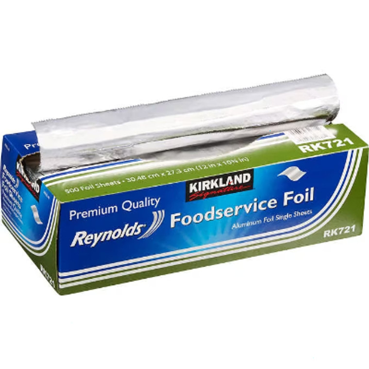 Kirkland Signature Aluminum Foil Single Sheets, 10.75"W x 12"L, 500 ct