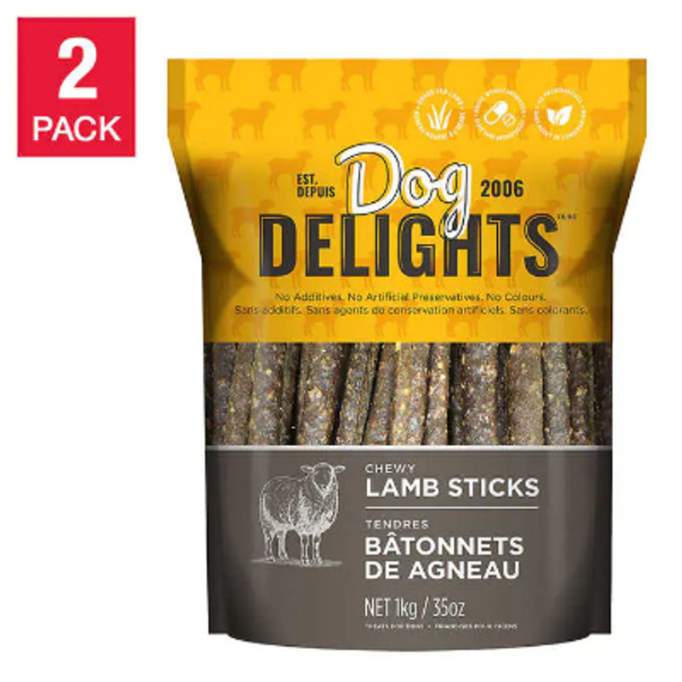 Dog Delights Chewy Lamb Sticks 35oz, 2-pack