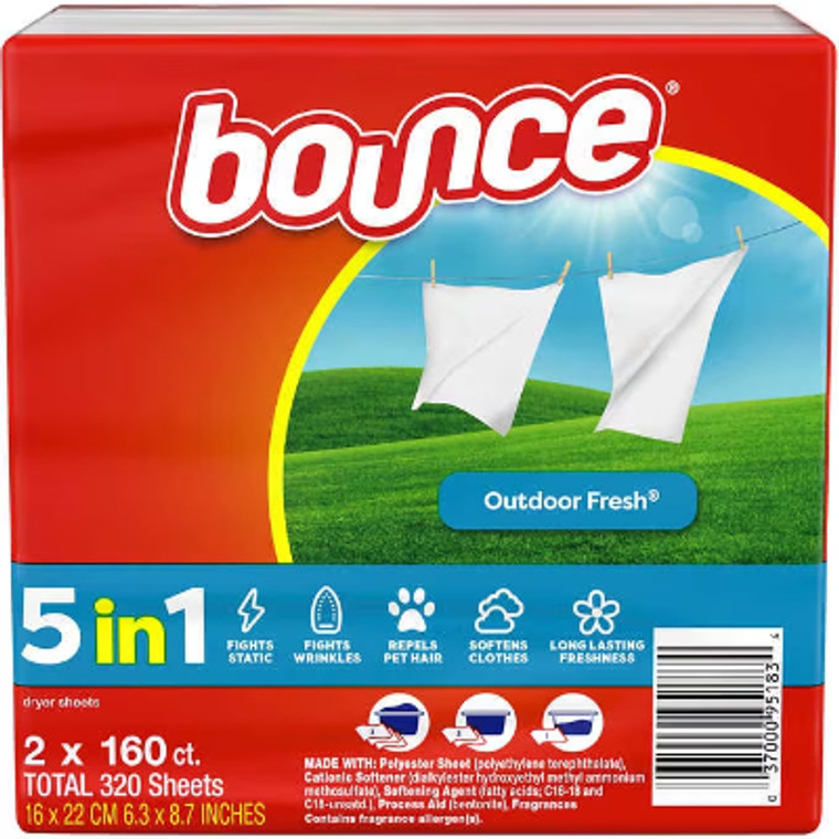 Bounce Dryer Sheets, Outdoor Fresh, 160 Sheets, 2 ct
