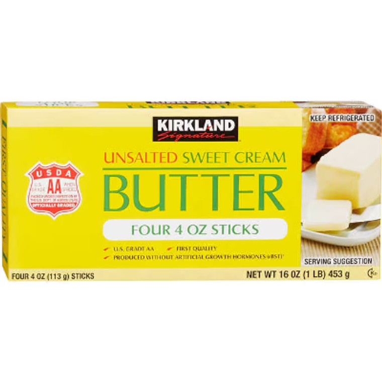 Kirkland Signature Butter, Unsalted, Sticks, 1 lb, 4 ct