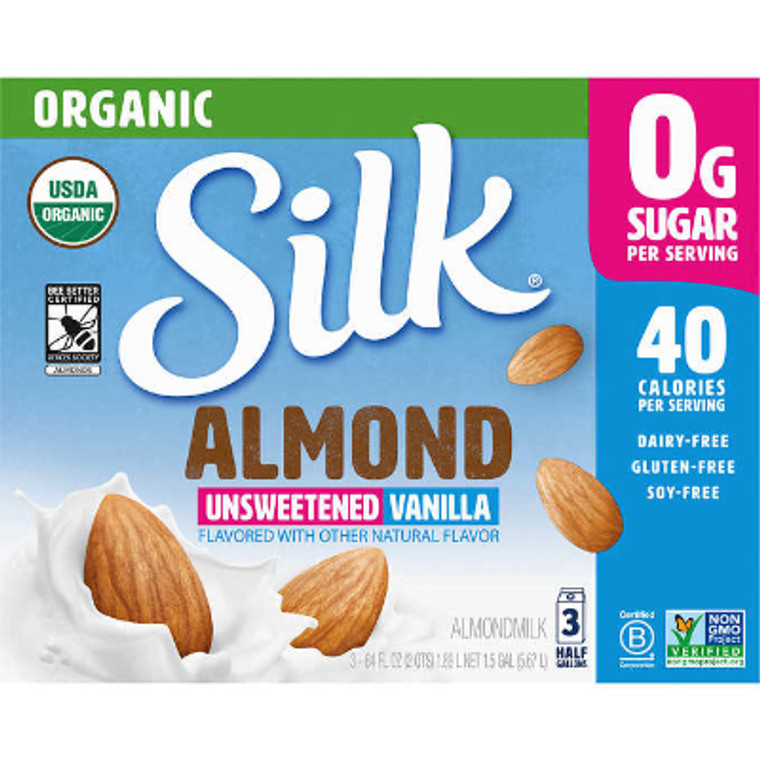 Silk Organic Almondmilk, Unsweetened, Vanilla, 64 fl oz, 3 ct