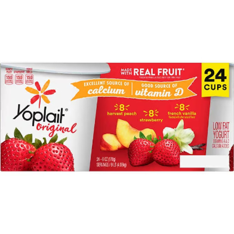Yoplait Original Low Fat Yogurt, Variety Pack, 6 oz, 24 ct