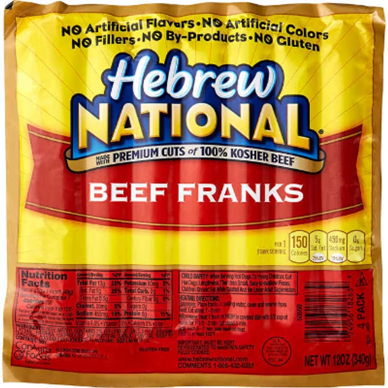 Hebrew National 100% Kosher Beef Franks, 12 oz, 4 ct