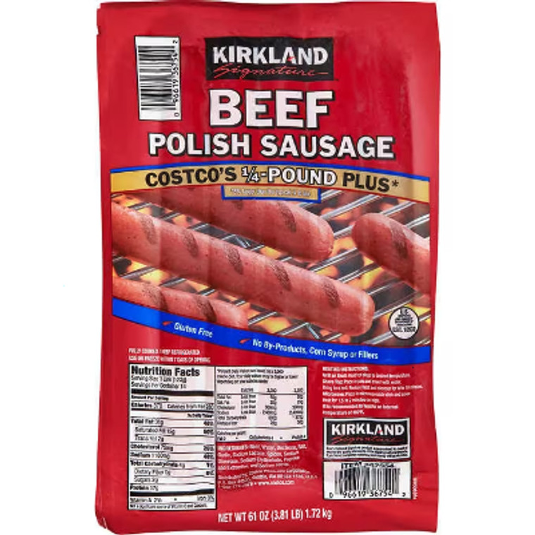 Kirkland Signature Beef Polish Sausage, Costco's 1/4 lb Plus, 14 Links, 3.81 lbs