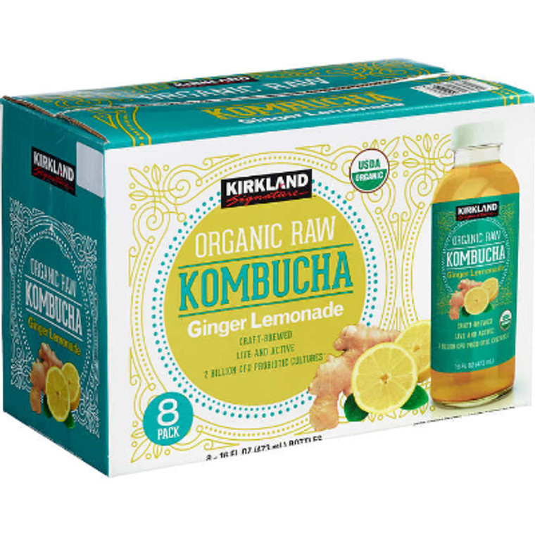 Kirkland Signature Organic Raw Kombucha, Ginger Lemonade, 16 fl oz, 8 ct