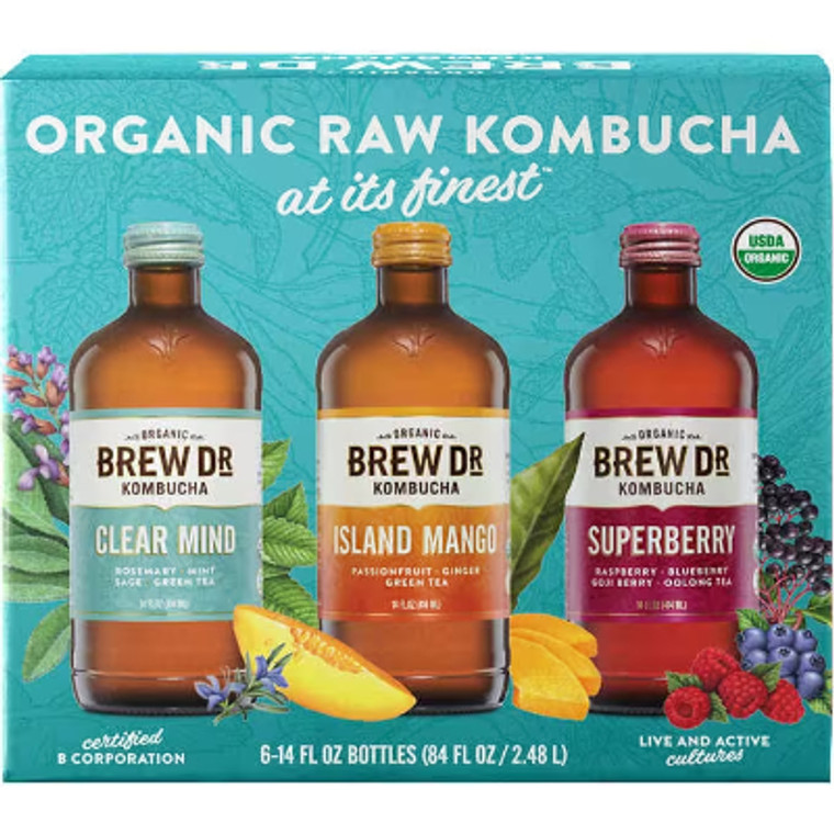 Brew Dr. Organic Raw Kombucha, Variety Pack, 14 fl oz, 6 ct