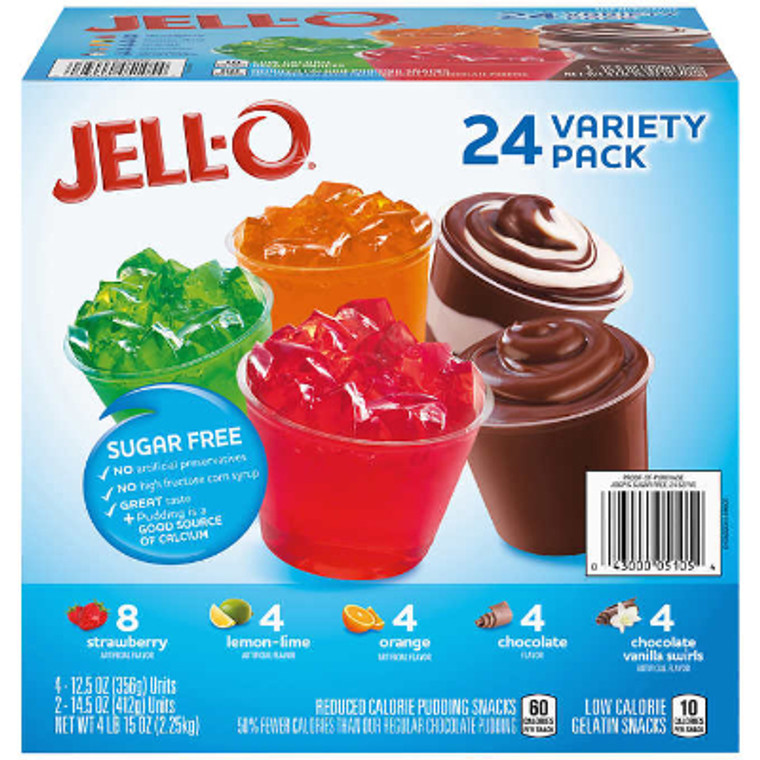 JELL-O Gelatin & Pudding Snacks, Sugar Free, Variety Pack, 24 ct