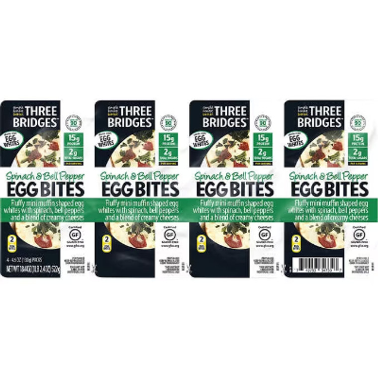 Three Bridges Spinach & Bell Pepper Egg Bites, 4.6 oz, 4 ct