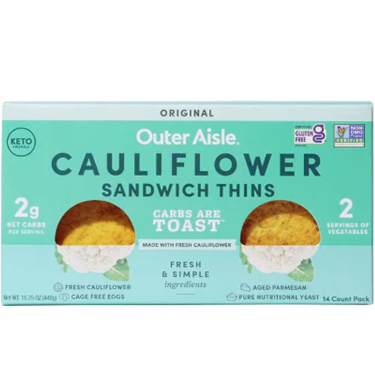 Outer Aisle Cauliflower Sandwich Thins, Original, 14 ct