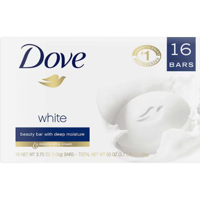 Dove White Beauty Bar Soap, 3.75 oz, 16 ct