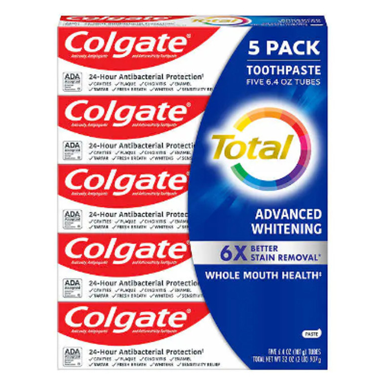 Colgate Total Advanced Whitening Toothpaste, 6.4 oz, 5-pack