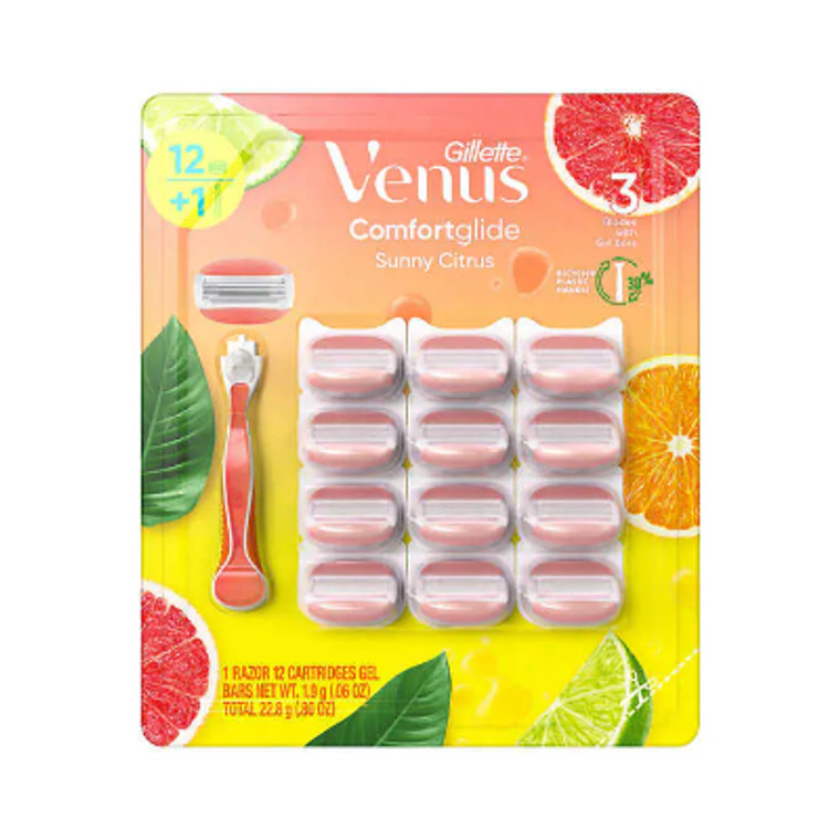 Gillette Venus Comfort Glide Sunny Citrus, 1 Razor + 12 Cartridges Gel