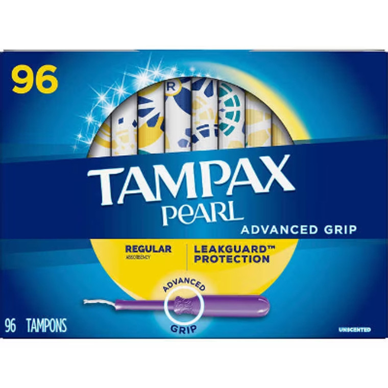 Tampax Pearl Regular Tampons, Advanced Grip, 96 ct