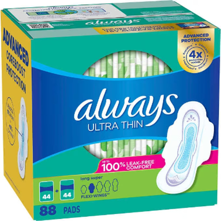 Always Ultra Thin Advanced Long Pads, 88 ct