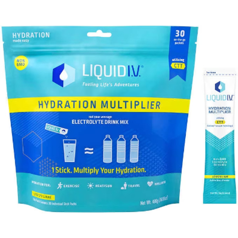 Liquid I.V. Hydration Multiplier Electrolyte Drink Mix, Lemon Lime, 0.56 oz, 30 ct