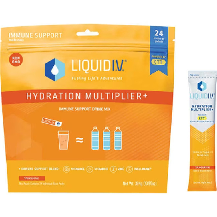 Liquid I.V. Hydration Multiplier Plus Immune Support Drink Mix, Tangerine, 0.56 oz, 24 ct