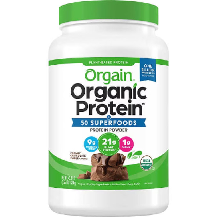 Orgain Organic Protein and Superfoods Plant Based Protein Powder, Creamy Chocolate Fudge, 2.64 lbs