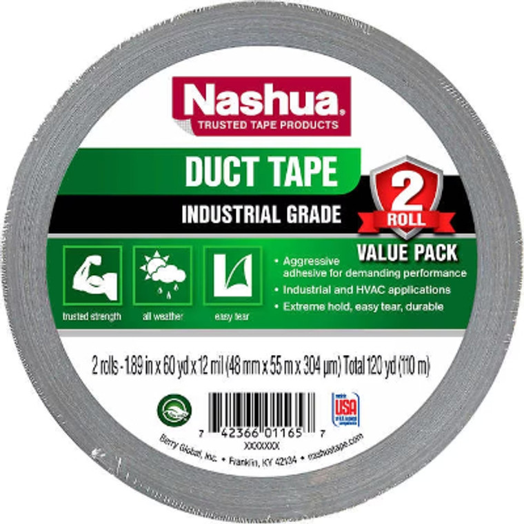 Nashua Industrial Grade Duct Tape, Silver, 1.89" x 60.1 yards, 2 ct