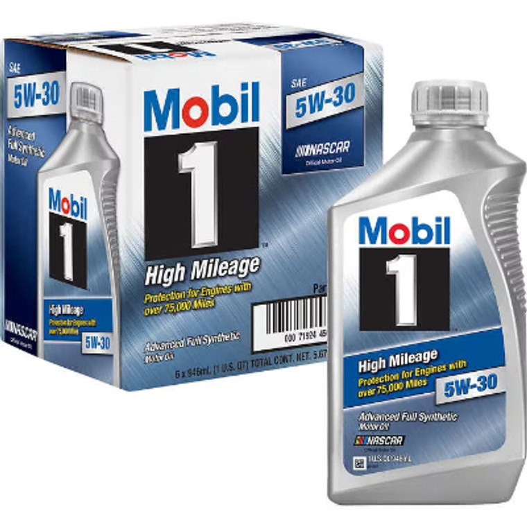Mobil 1 High Mileage Full Synthetic Motor Oil 5W30, 1 Quart, 6 ct
