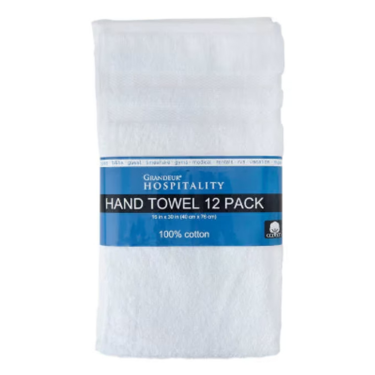 Grandeur Hospitality 100% Cotton Hand Towels, White, 12 ct