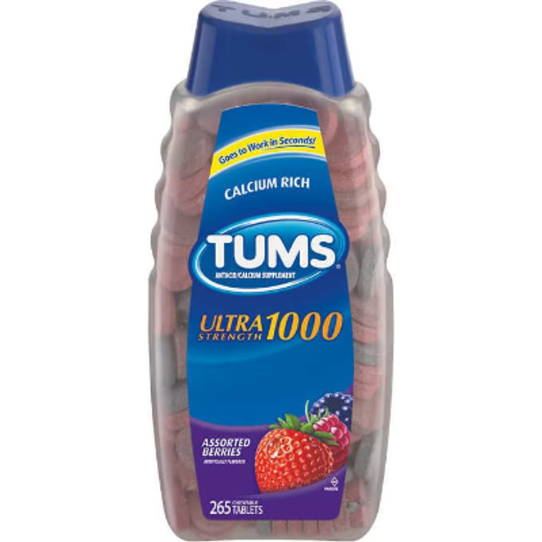 TUMS Antacid with Calcium, Ultra Strength 1000mg, Assorted Berries, 265 ct