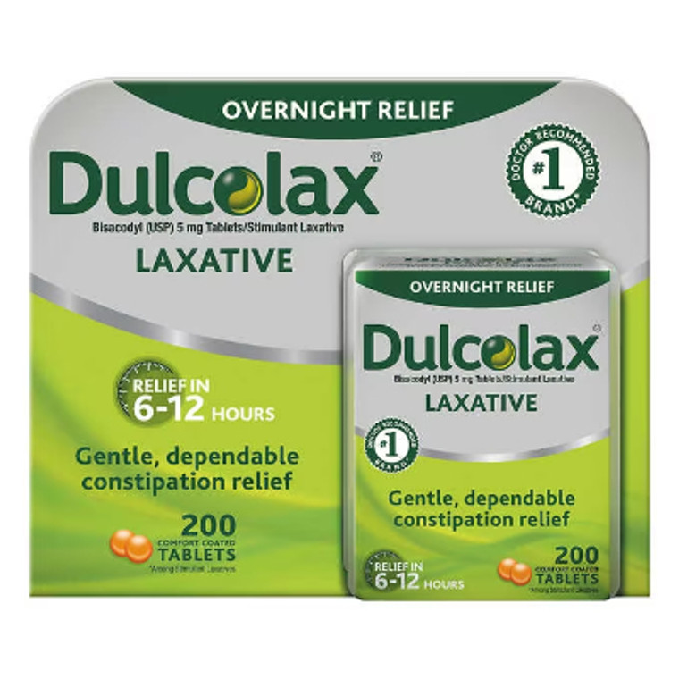 Dulcolax Laxative Bisacodyl, Overnight Relief, 5 mg, 200 Coated Tablets