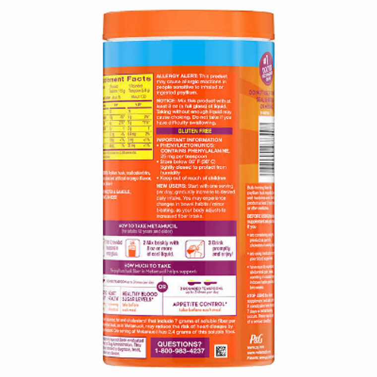 Metamucil Fiber Supplement, Orange Sugar Free, 260 Servings