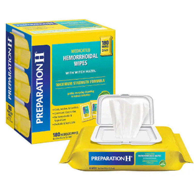 Preparation H Medicated Hemorrhoidal Wipes, 180 Wipes