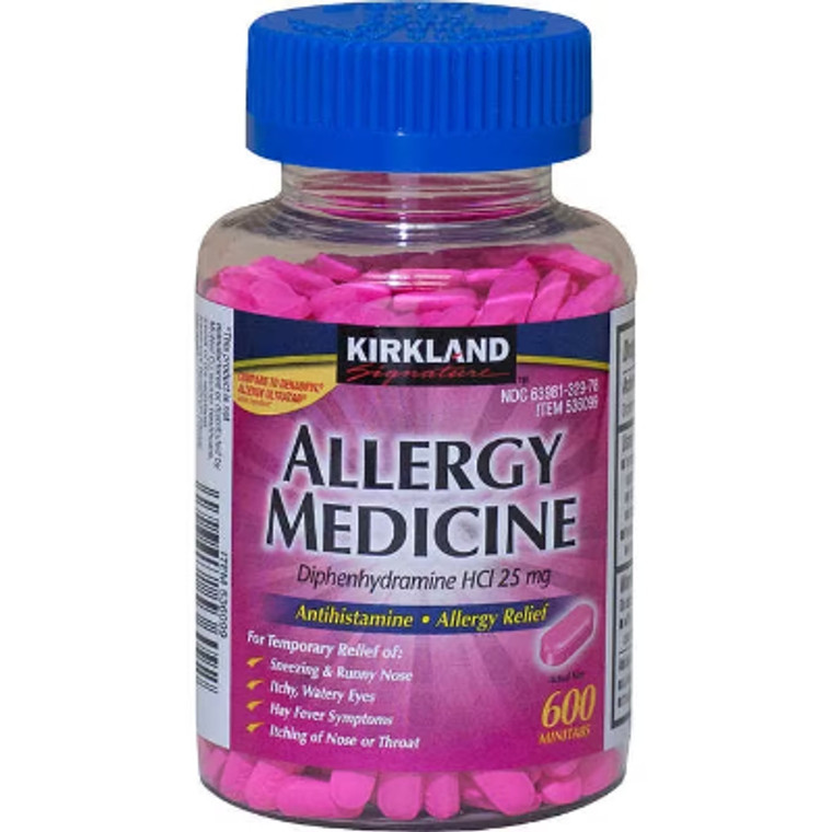 Kirkland Signature Allergy Medicine, Diphenhydramine HCI 25 mg, 600 Minitabs