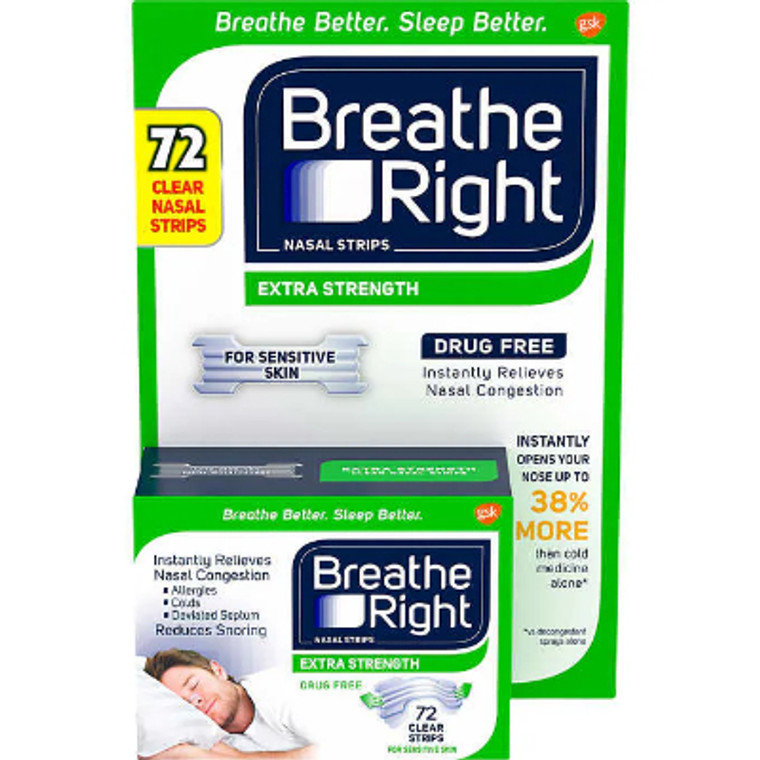 Breathe Right Extra Strength Nasal Strips, 72 ct